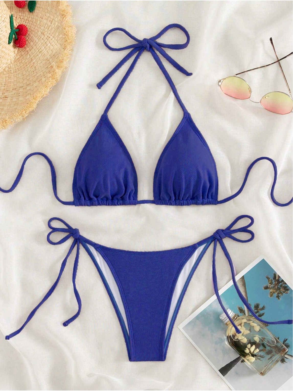 1: Koningsblauwe Driehoek Bikini Top met Spaghetti Bandjes