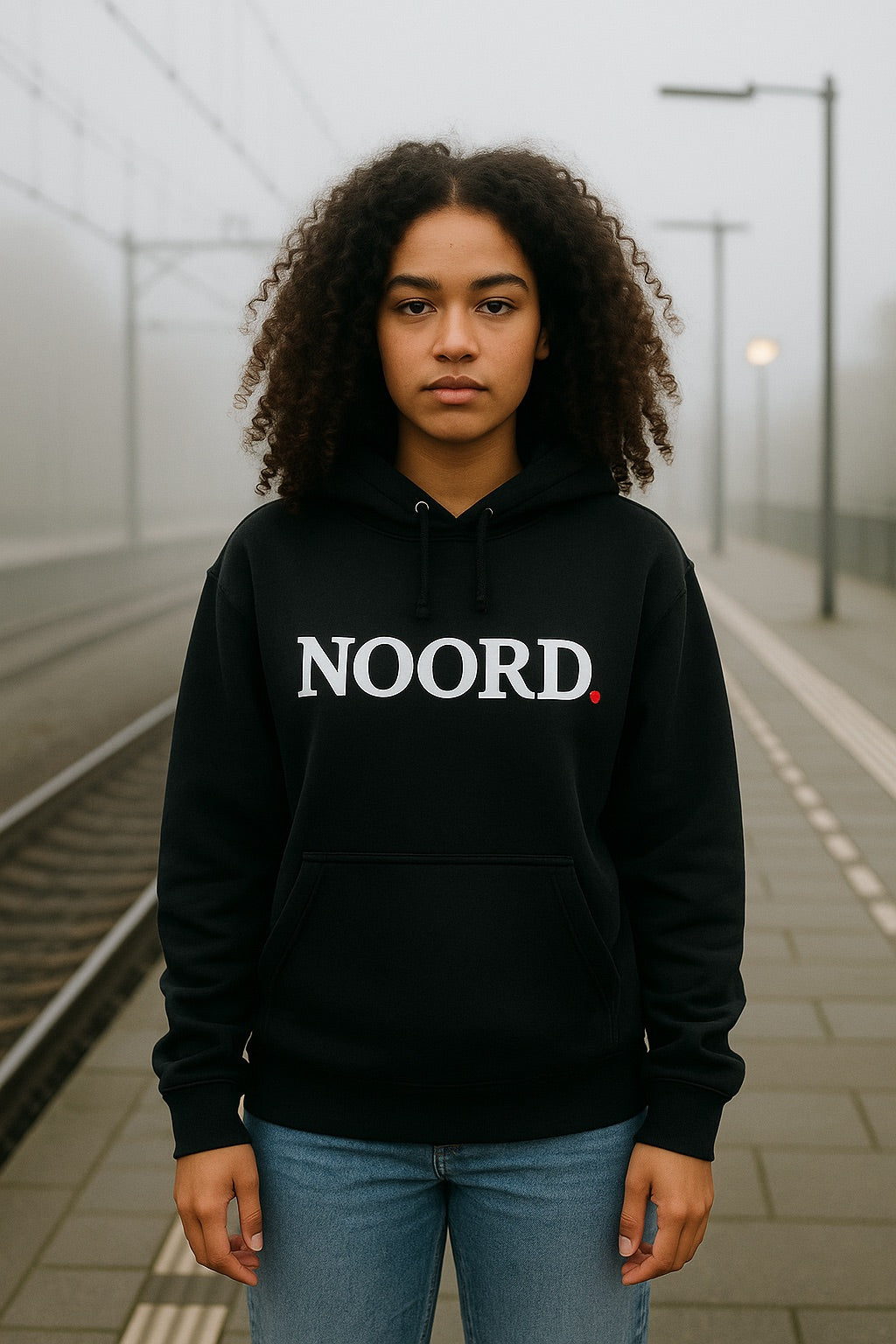 NOORD Hoodie Zwart met rode stip – Jill & Gio
