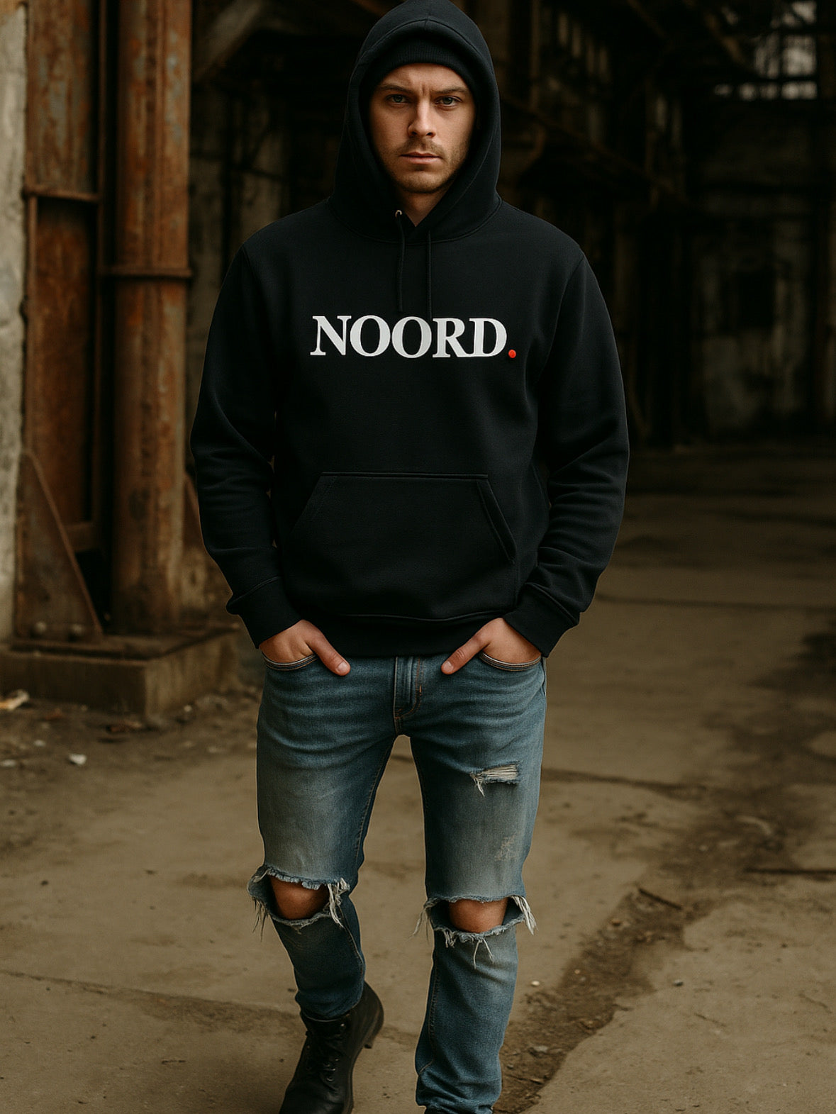 NOORD Hoodie Zwart met rode stip – Jill & Gio
