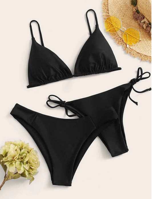 1: Zwart Hoog uitgesneden Bikini Broekje met Strikjes