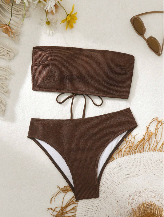 1: Strapless Koffie Bruine Bikini Broekje Hoog Uitgesneden