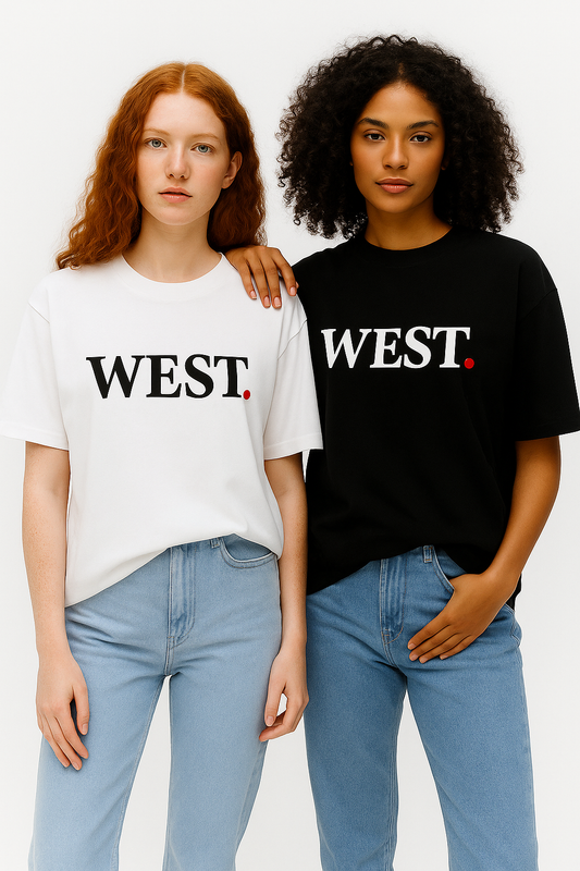 T-shirt WEST wit zwart Vrijheid in een Tijdloos Design