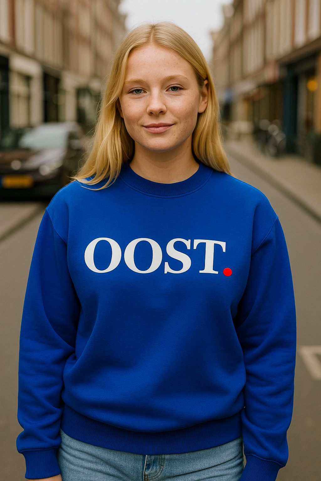 oost sweater kobalt blauw